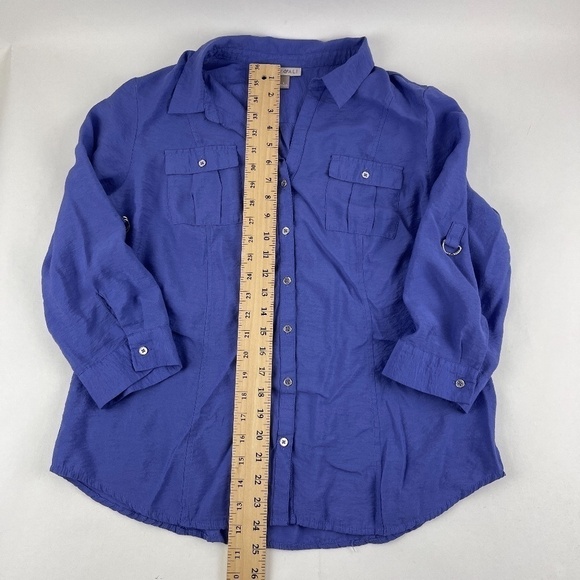 Roz & Ali Button Up Shirt Womens Large Blue Long Sleeve - Picture 7 of 9